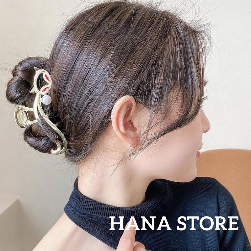 Kẹp tóc càng cua kim loại hình Hồ ly đính ngọc sang chảnh