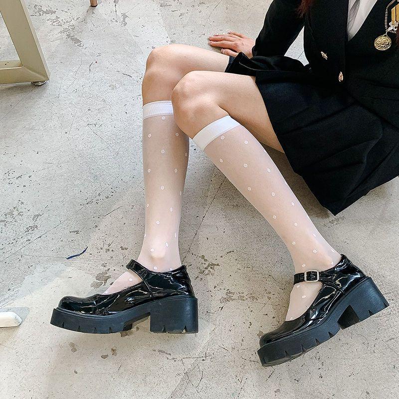 Tất, vớ mỏng dưới gối, 42cm, phong cách lolita họa tiết chấm bi, chấm bi leo, caro, thoáng mát, cá tính, cosplay gợicảm Nữ Women