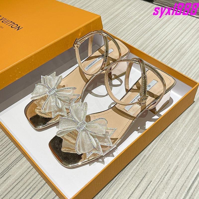 Sandal nữ đính nơ sang chảnh gót vuông 5cm ( có đình kèm video tự quay