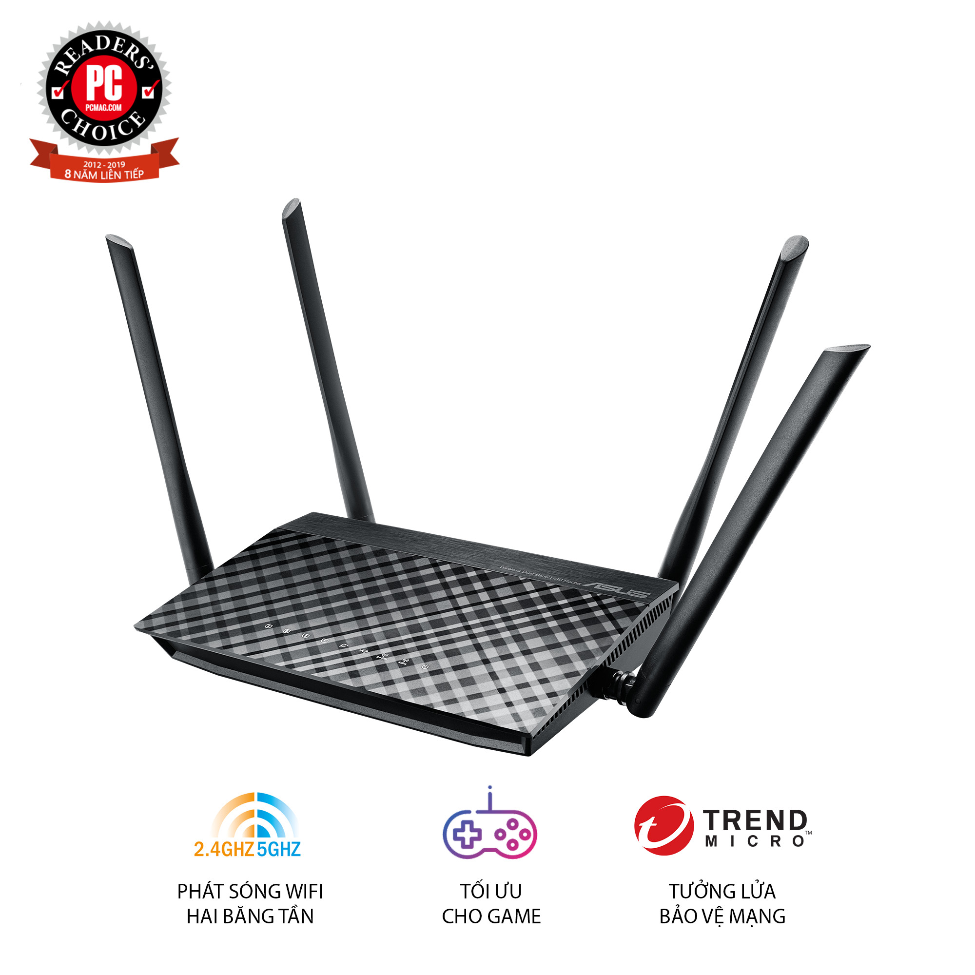 Thiết Bị Phát Wifi Băng Tần Kép 4 ăng-ten Asus RT-AC1200 V2 - Chức năng quản lý dành cho cha mẹ - Hàng Chính Hãng