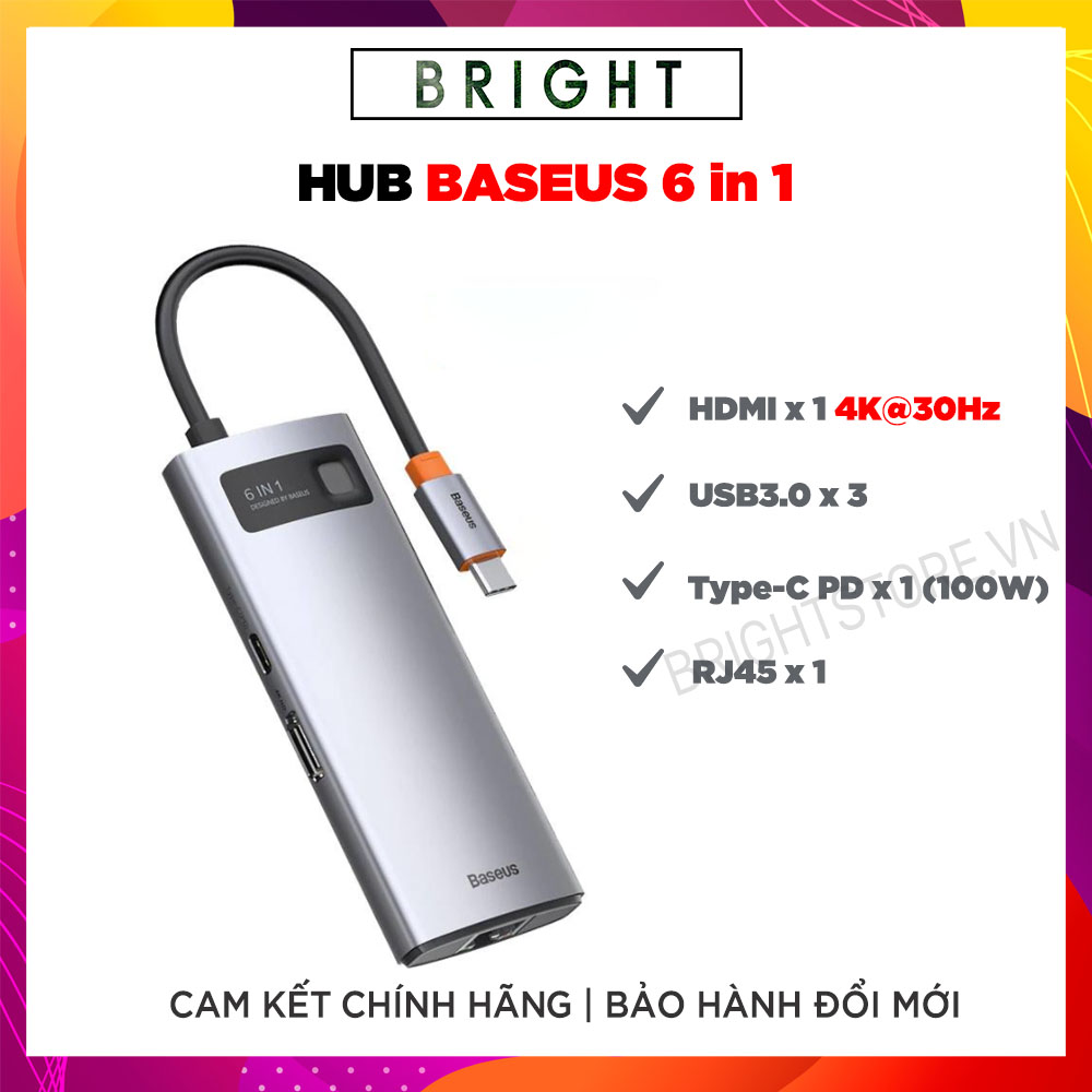 Hình ảnh Hub chuyển đa năng Baseus 6-in-1 Metal Gleam Series Multifunctional Docking Station - Hàng Chính Hãng