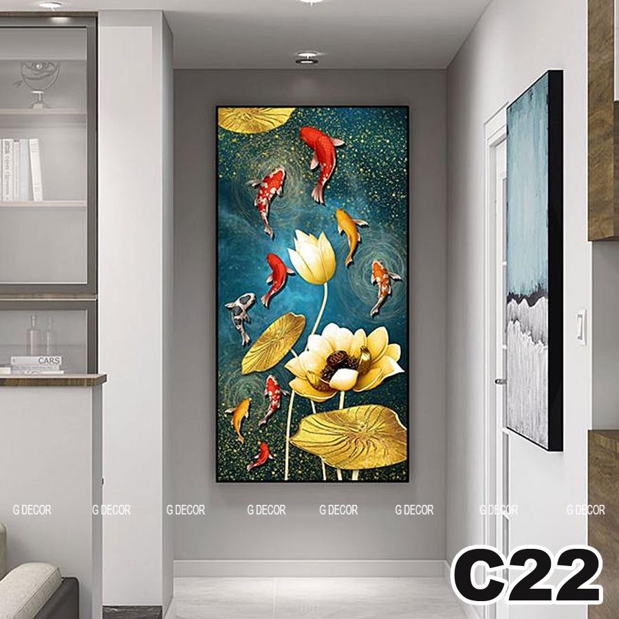 Tranh treo tường canvas 1 bức phong cách hiện đại Bắc Âu 19, tranh cửu ngư quần hội trang trí phòng khách, phòng ngủ