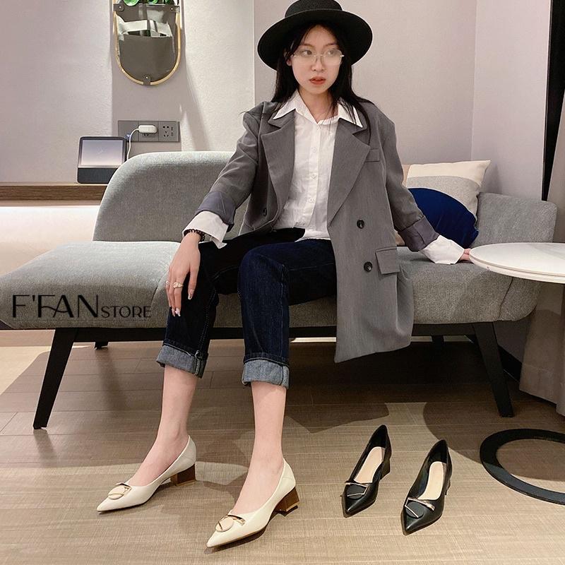Giày Cao Gót Gót Vuông Da Mềm Như Bún Lót Êm Chân - Màu Đen Be Trắng Sữa A86 FFAN STORE