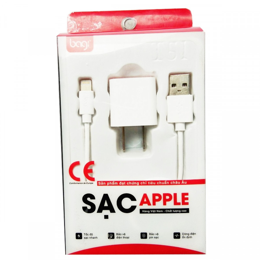 Combo Củ Sạc + Dây Cáp Sạc IPhone BAGI CB-I51N - Chính Hãng