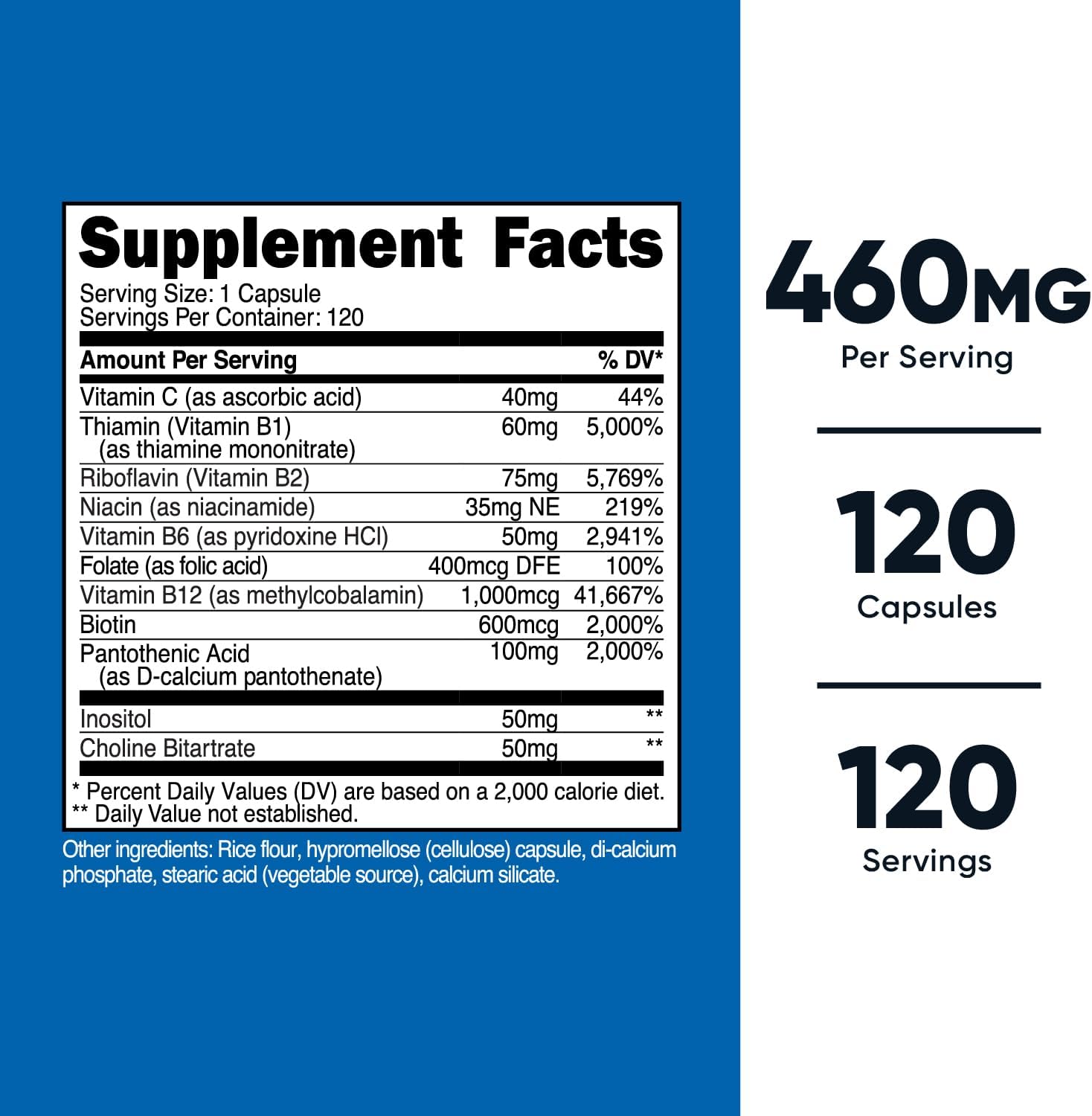 Nutricost Vitamin B Complex 460mg (120 viên) - Giảm Mệt Mỏi, Căng Thẳng, Tăng Sức Khỏe Tập Luyện Và Phát Triển Cơ