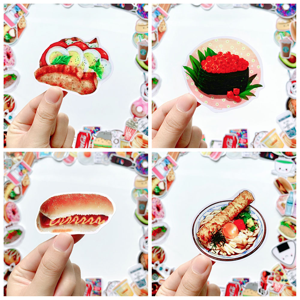 Bộ 20 Sticker Food Chủ Đề Món Ăn Uống Hình Dán Chống Nước Decal Chất Lượng Cao Trang Trí Va Li Du Lịch, Xe Đạp, Xe Máy, Laptop, Nón Bảo Hiểm, Máy Tính Học Sinh, Tủ Quần Áo, Nắp Lưng Điện Thoại