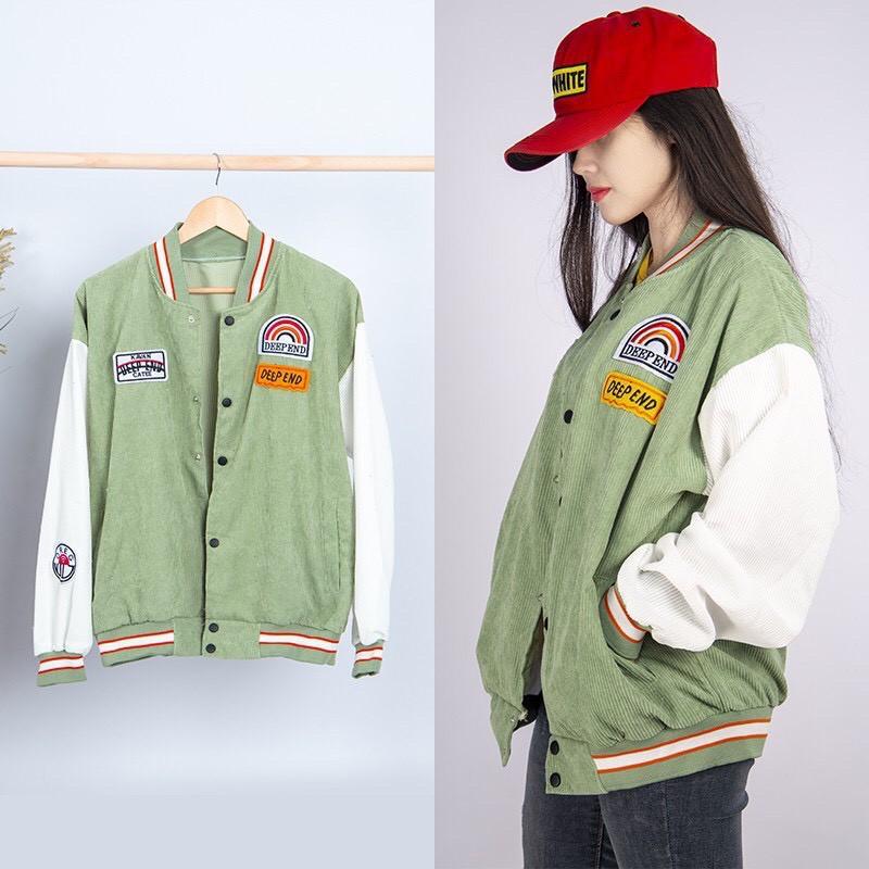 Áo Khoác Nhung Gân Bomber Logo DEEP Form Rộng - Unisex Nam Nữ Couple Ulzzang KUN