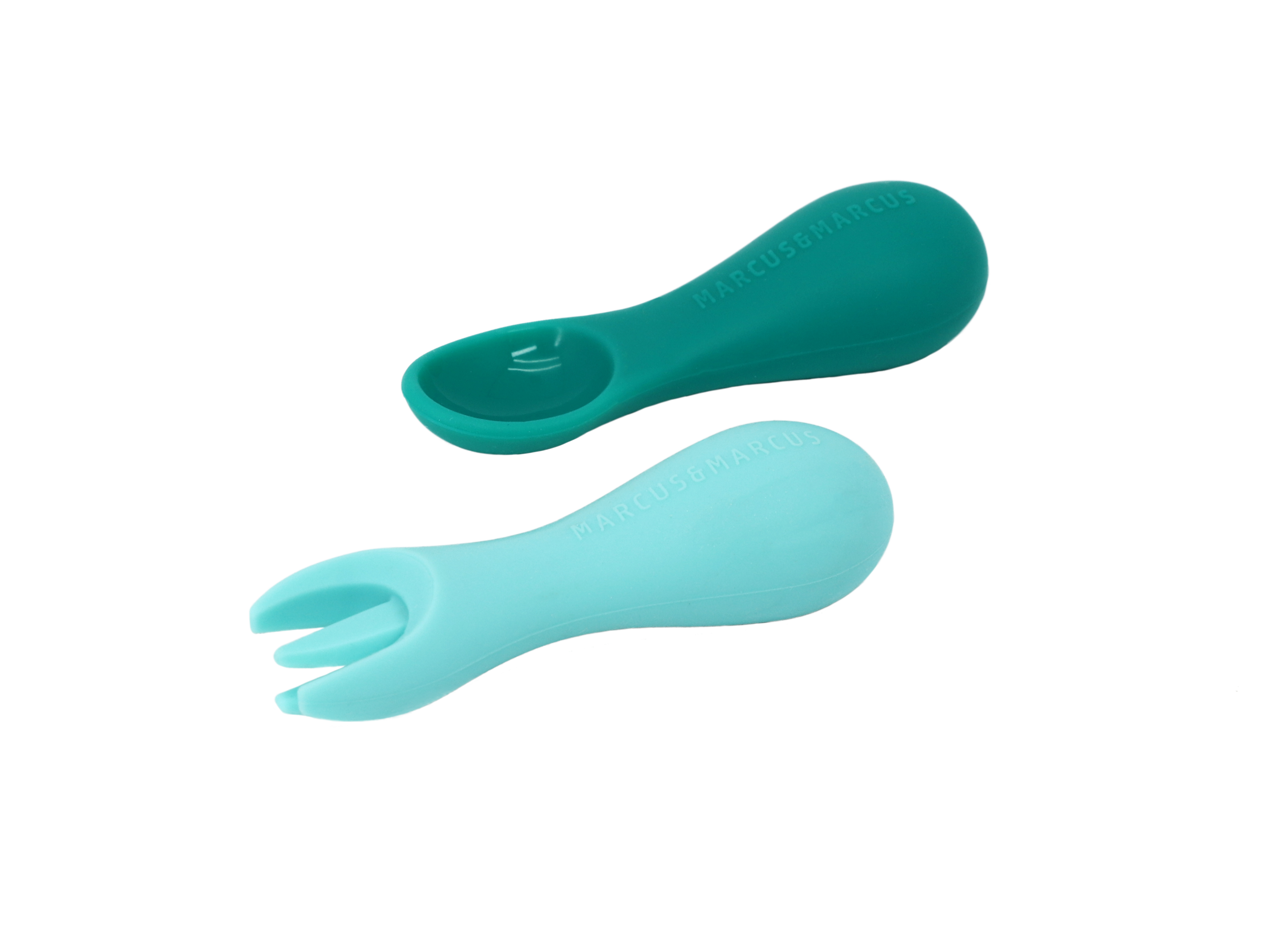 Bộ thìa nĩa tập ăn silicon cho bé Palm Grasp Marcus &amp; Marcus, từ 12 tháng - Ollie