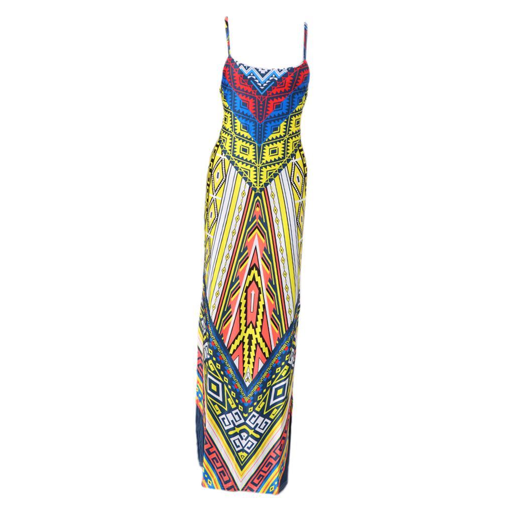 Women Boho Floral Long Dress Summer Evening Party Beach Slit Spilt Sundress - L