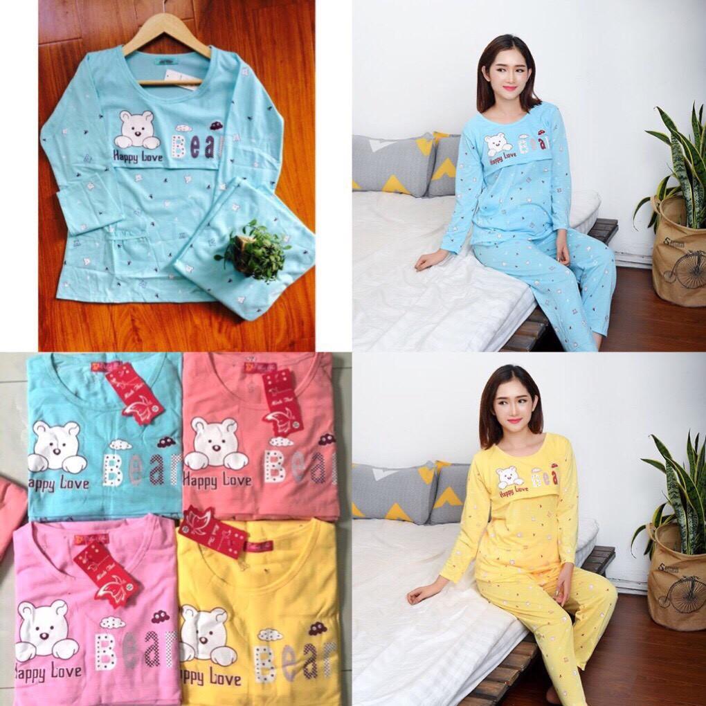 Bộ đồ bầu và sau sinh cotton gấu đẹp cho mẹ 45-67kg quần có chun chỉnh bụng