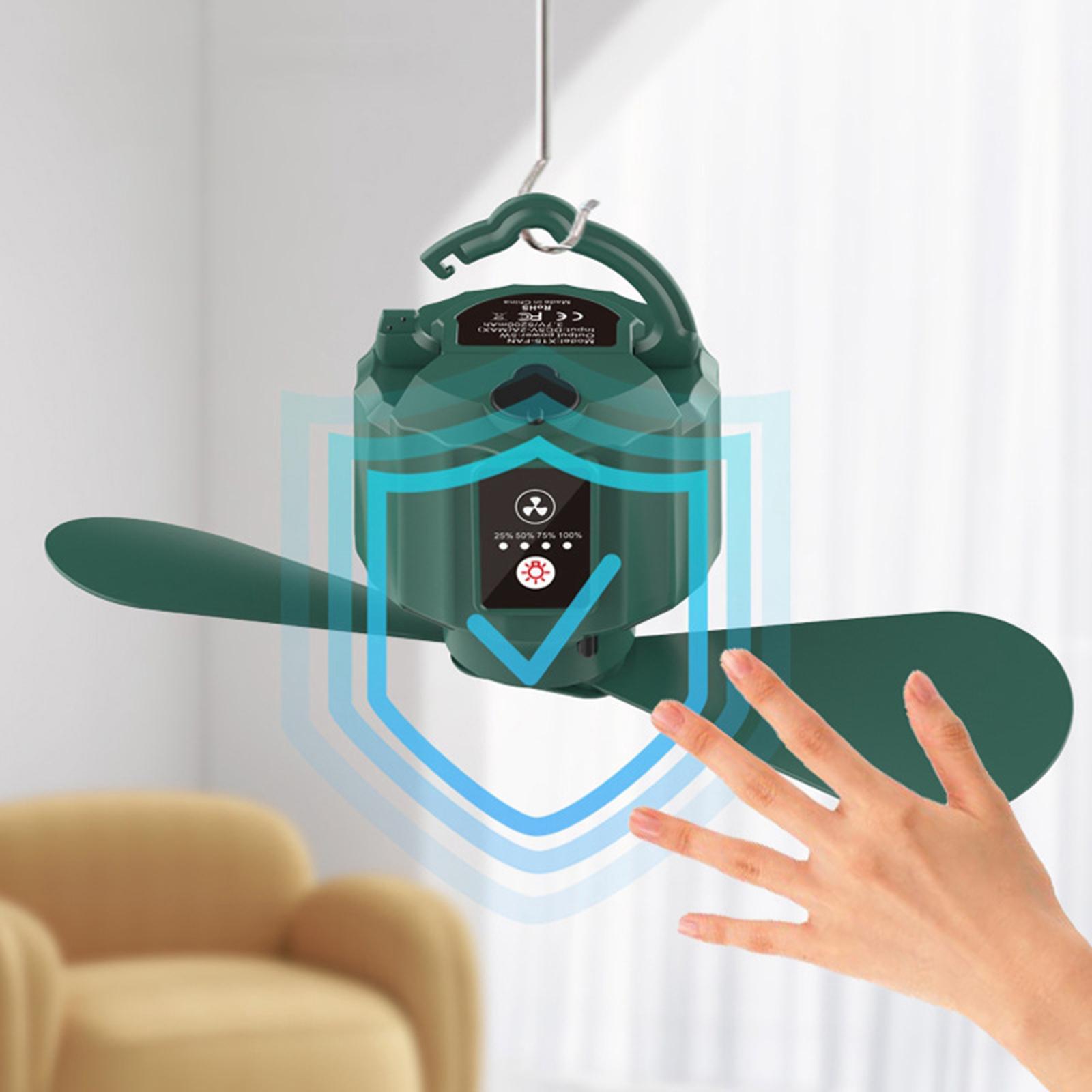 Camping Fan with Hanging Hook Remote Control with LED Lantern Tent Fan Light