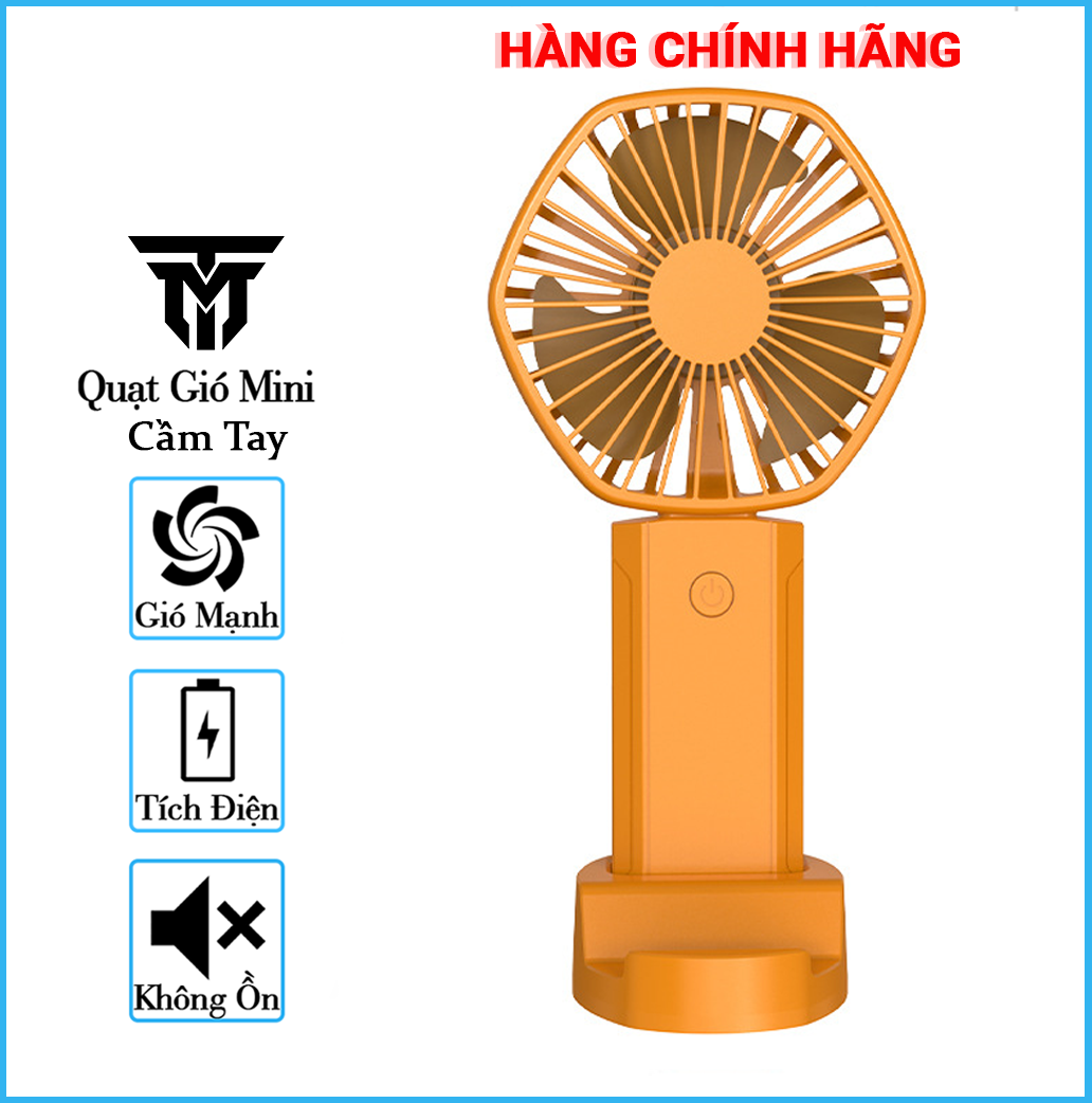 Quạt Cầm Tay Mini Tích Điện Teement , Có Giá Đở Điện Thoại, Sạc USB Di Động Tiện Lợi, Phiên Bản Nâng Cấp - Hàng Chính Hãng