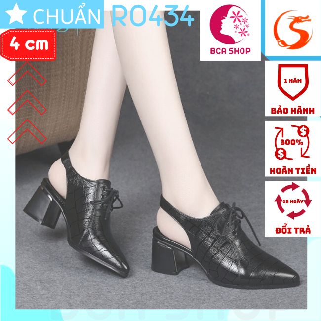 Giày bốt nữ cổ thấp 4p RO434 ROSATA tại BCASHOP kiểu sandal, phối thun ở quai hậu và cột dây phía trước - màu đen