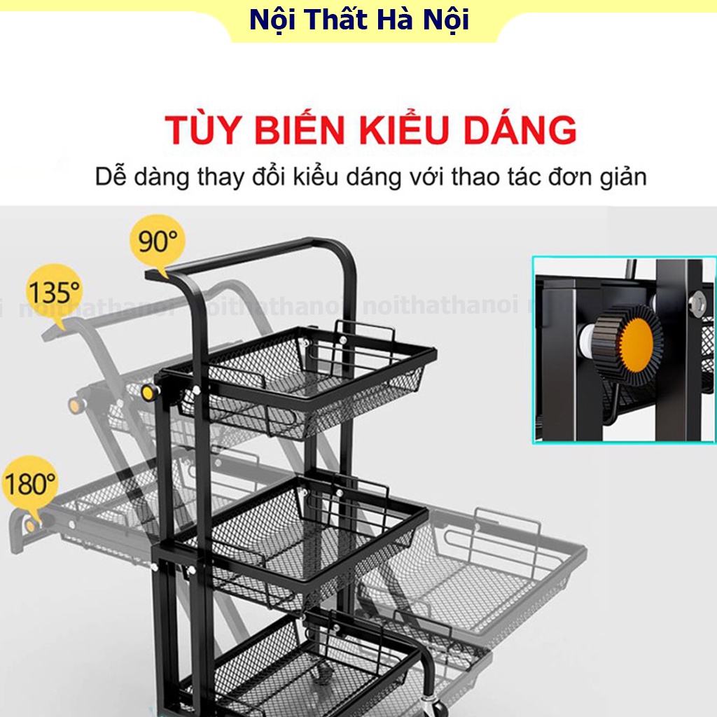 Kệ xe đẩy để đồ đa năng 3 tầng, kệ để bỉm sữa spa rau củ hoa quả nhà bếp thép carbon không rỉ màu đen tiện lợi