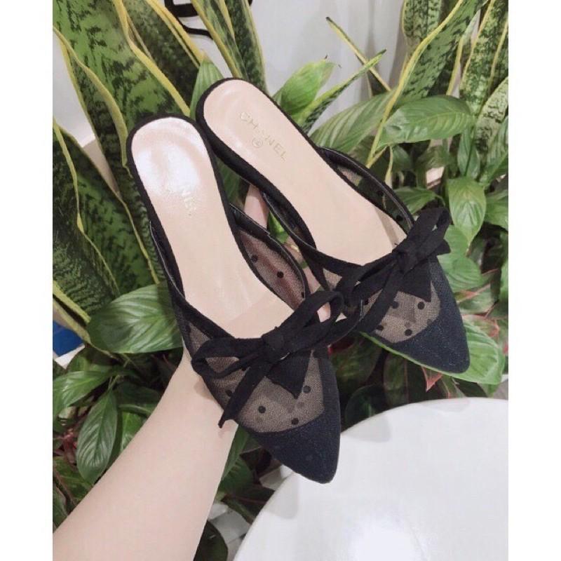 Dép sục lưới chấm bi đính nơ SL