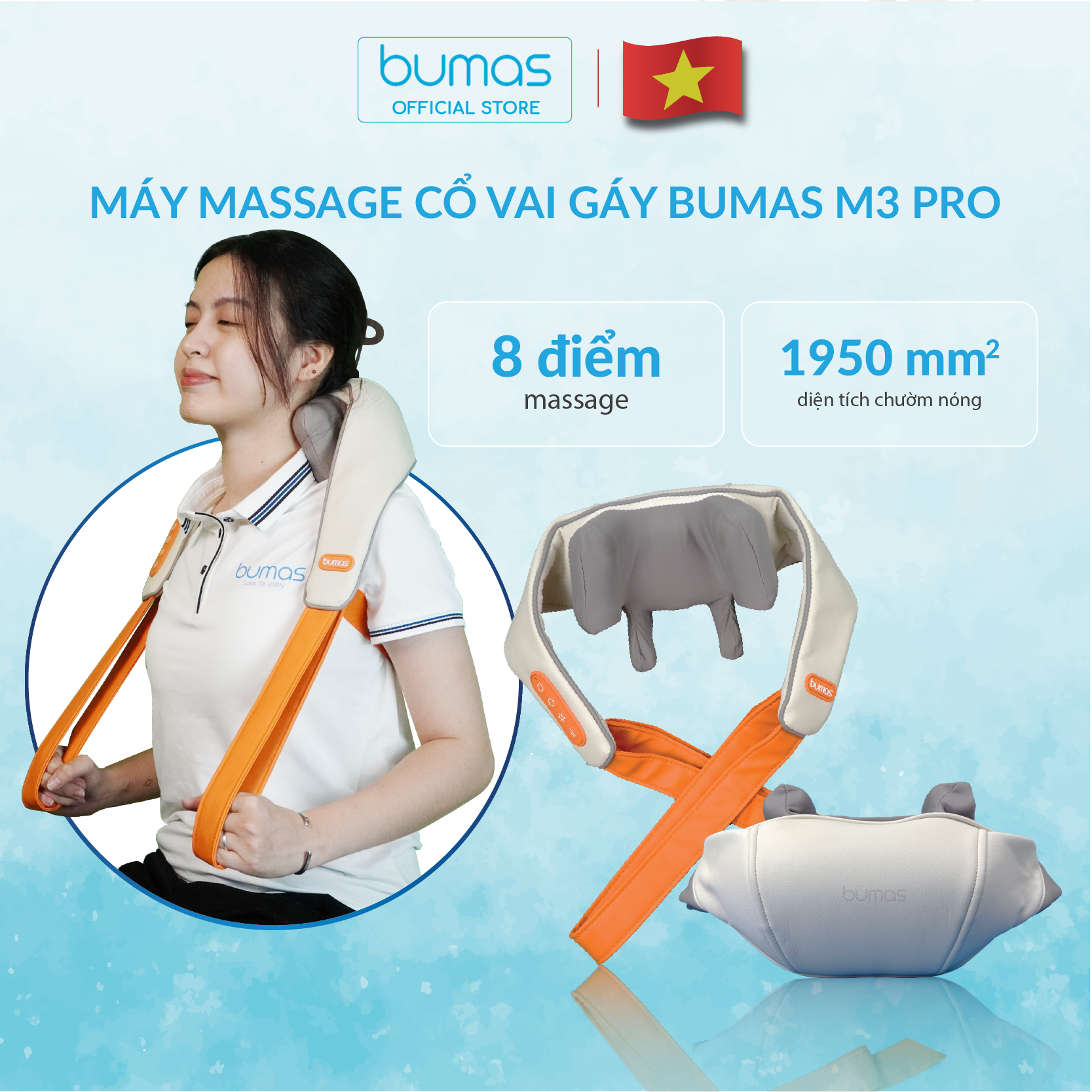 Máy Massage Cổ Vai Gáy Bumas M3 - Mô Phỏng 8 Kỹ Thuật Massage - Cải Thiện Sức Khỏe Tổng Thể - Hàng Chính Hãng