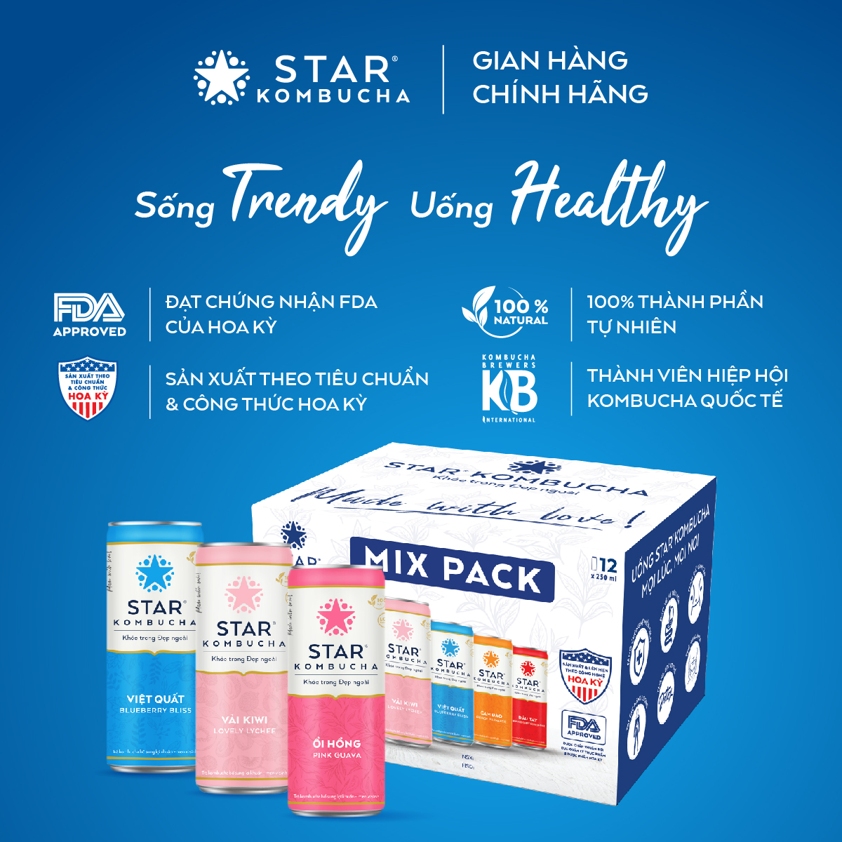 Combo 2 thùng trà lên men Star Kombucha mix 12 vị