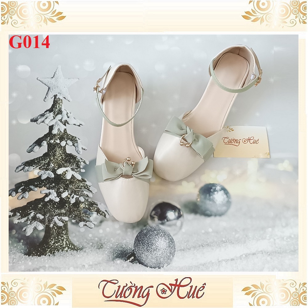 Giày Cao Gót Mũi Vuông Nữ Đính Nơ Khóa Cài Gót Vuông Cao 4CM - Hàng Quảng Châu