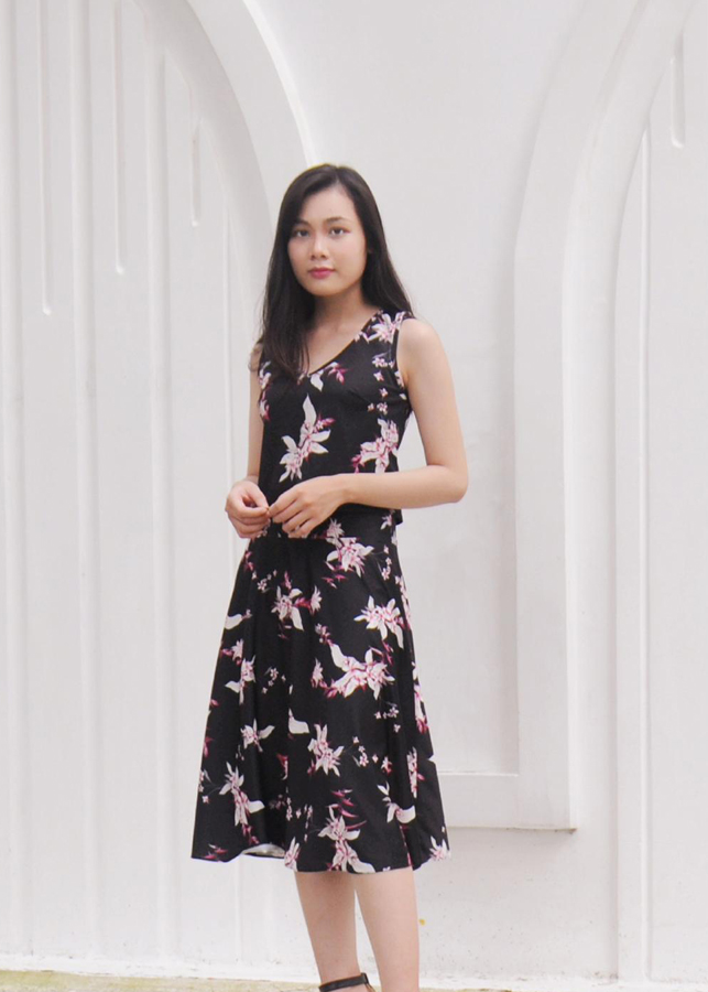 Đầm Nữ Họa Tiết Hoa F’Amor - Đen (Size