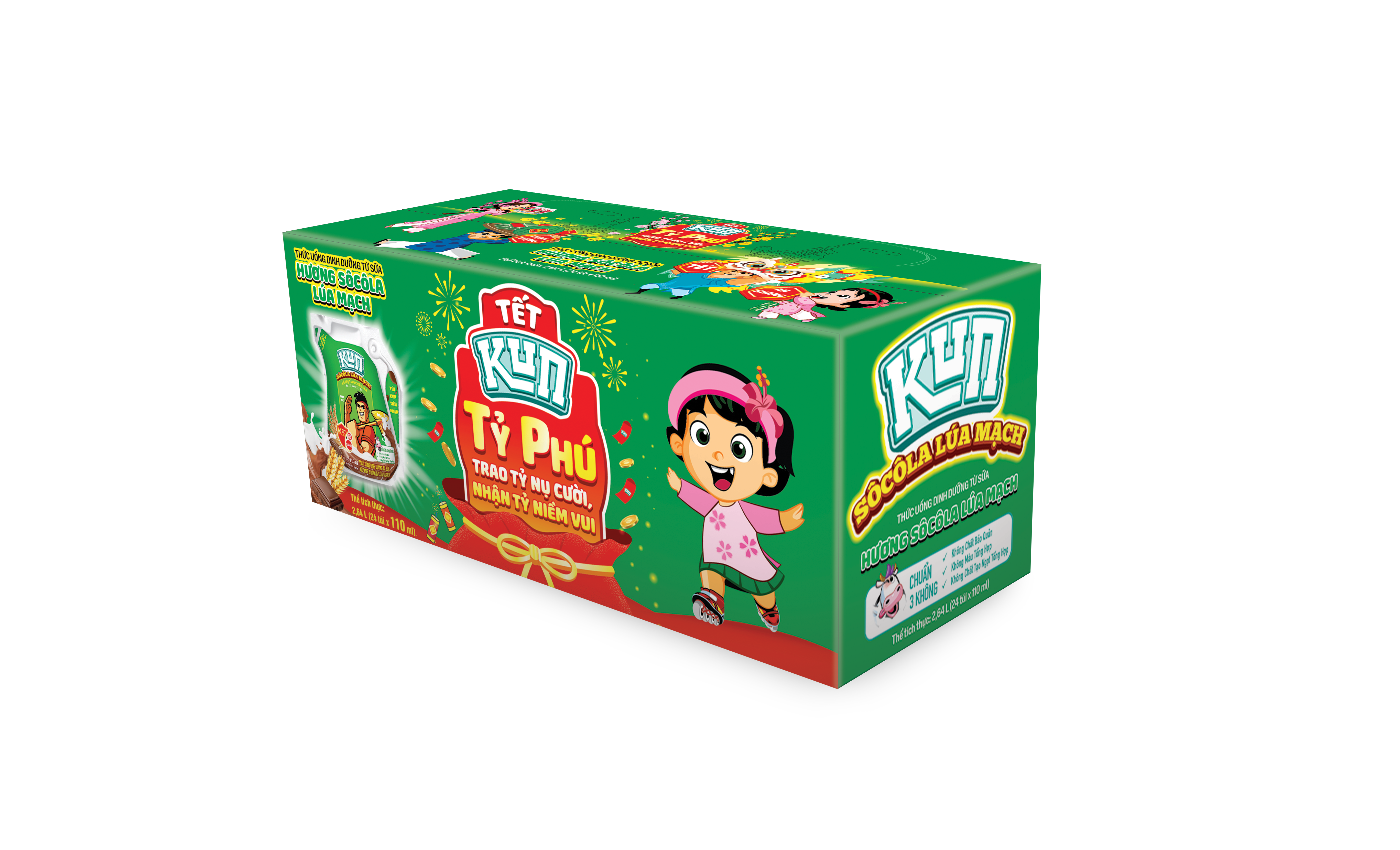 Thùng 24 Túi Sữa Socola Lúa Mạch KUN 110ml/túi