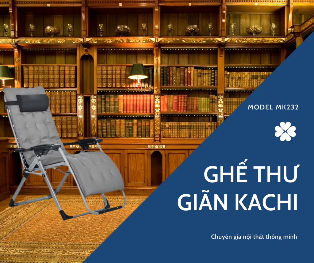 Ghế xếp thư giãn cao cấp kèm đệm Kachi MK232 - Ghế xếp thông minh văn phòng - Trọng tải 300kg - Xám đậm