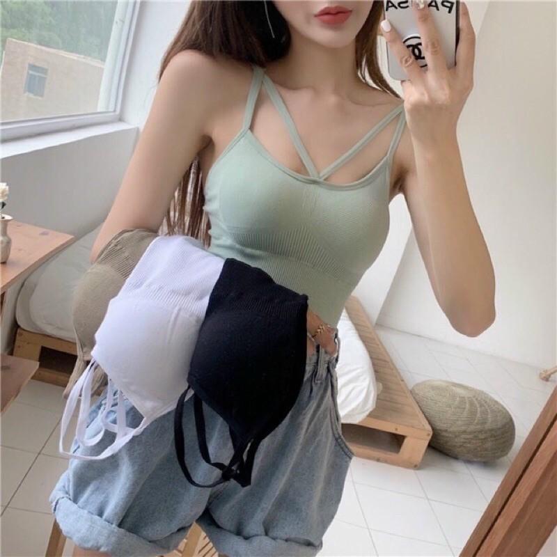 (BIGSIZE) Bra Dài. Áo Croptop thun gân tăm (kèm sẵn mút ngực)