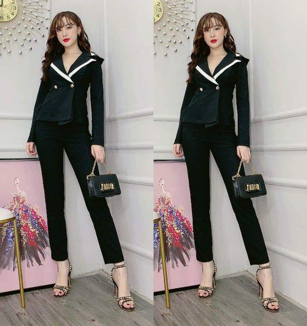 Sét áo vest cổ phối quần tây
