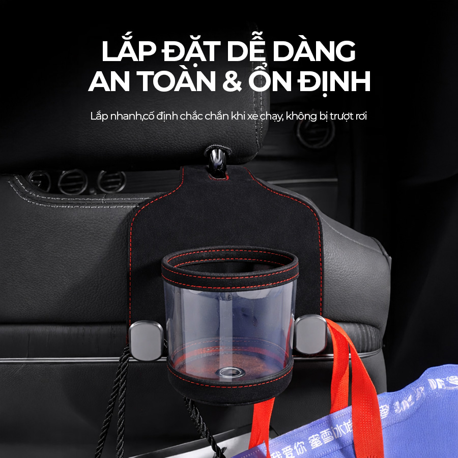 Móc Treo Đa Năng Có Hộc Đựng Ly Trên Ô Tô CIND BO-L021 Bằng Kim Loại Bọc Da Lộn Màu Đen Sang Trọng Cho Nội Thất Xe - Nhập Khẩu Chính Hãng