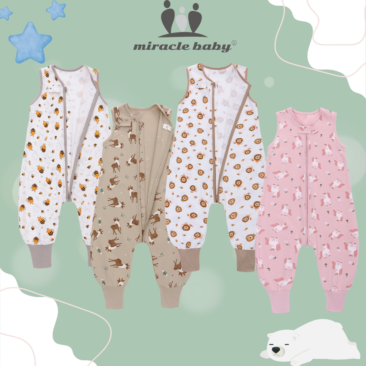 Túi ngủ quần cotton thoáng mát Miraclebaby cho bé từ 6 tháng đến 6 tuổi