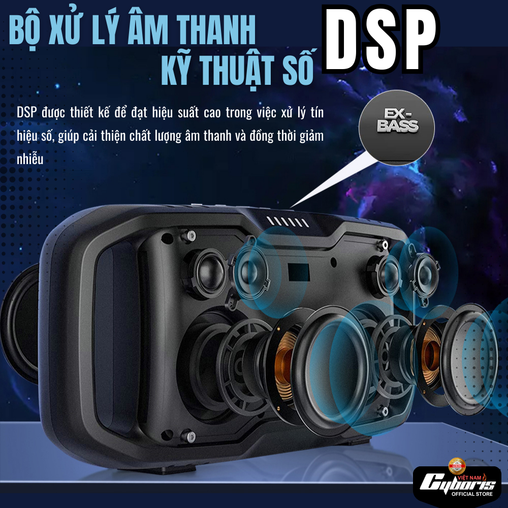 Loa Nghe Nhạc Bluetooth Cyboris X10, Loa siêu Bass, Công suất 120W, Chống nước IPX6, Pin cực khủng 10000mAh. Hàng Chính Hãng