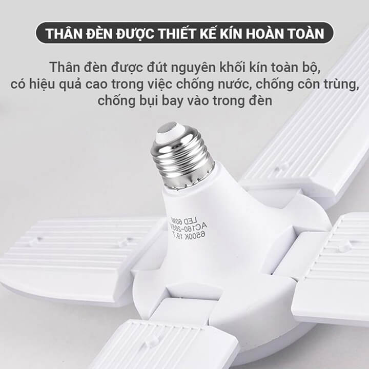 Bóng Đèn Led Cánh Quạt 4 Cánh 75W Siêu Sáng, Chuôi Xoáy E27 Ánh Sáng Trắng Tiết Kiệm Điện