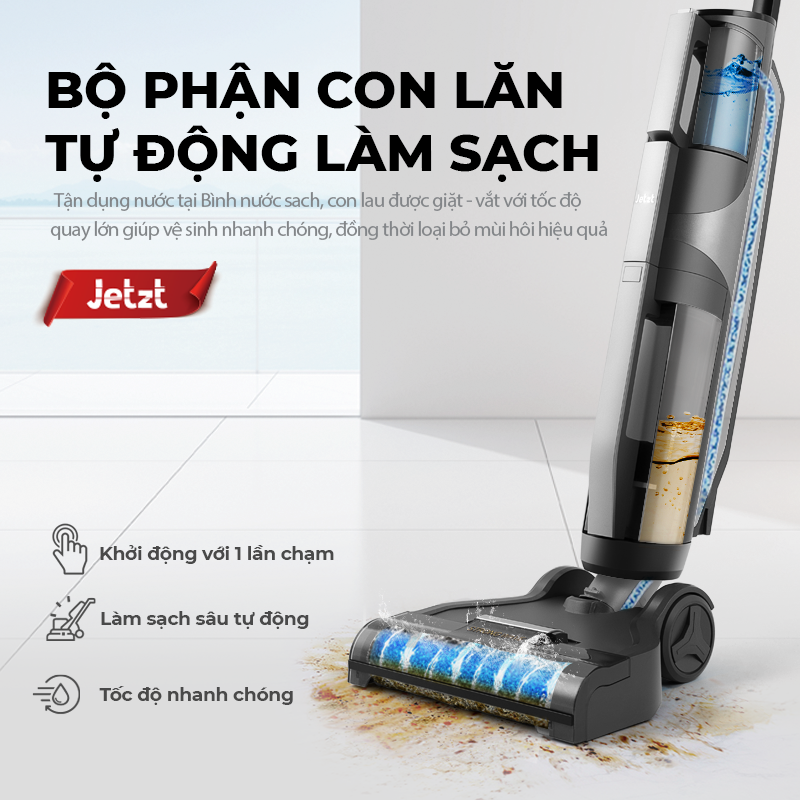 Máy lau nhà hút bụi không dây thế hệ mới JETZT H17 lực hút 18000PA