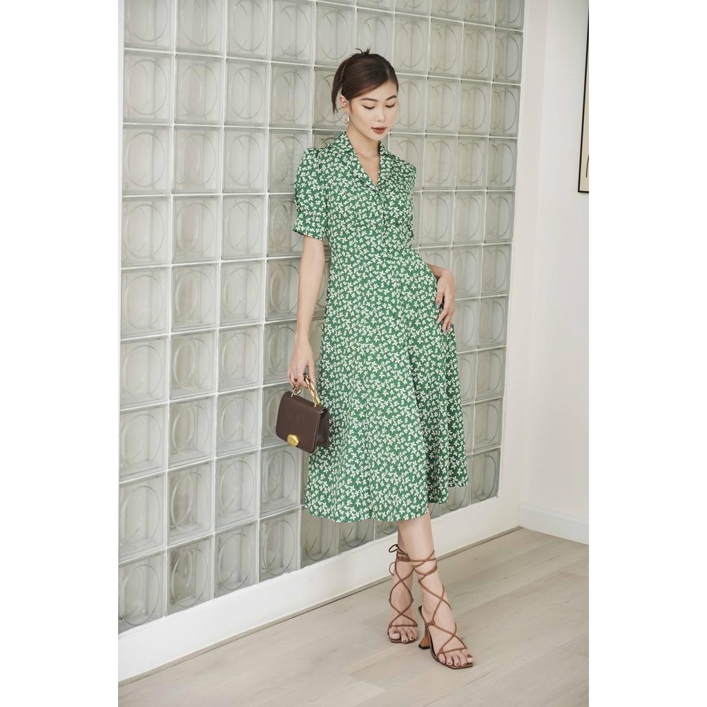 Đầm nữ MARC FASHION midi cổ danton cài nút