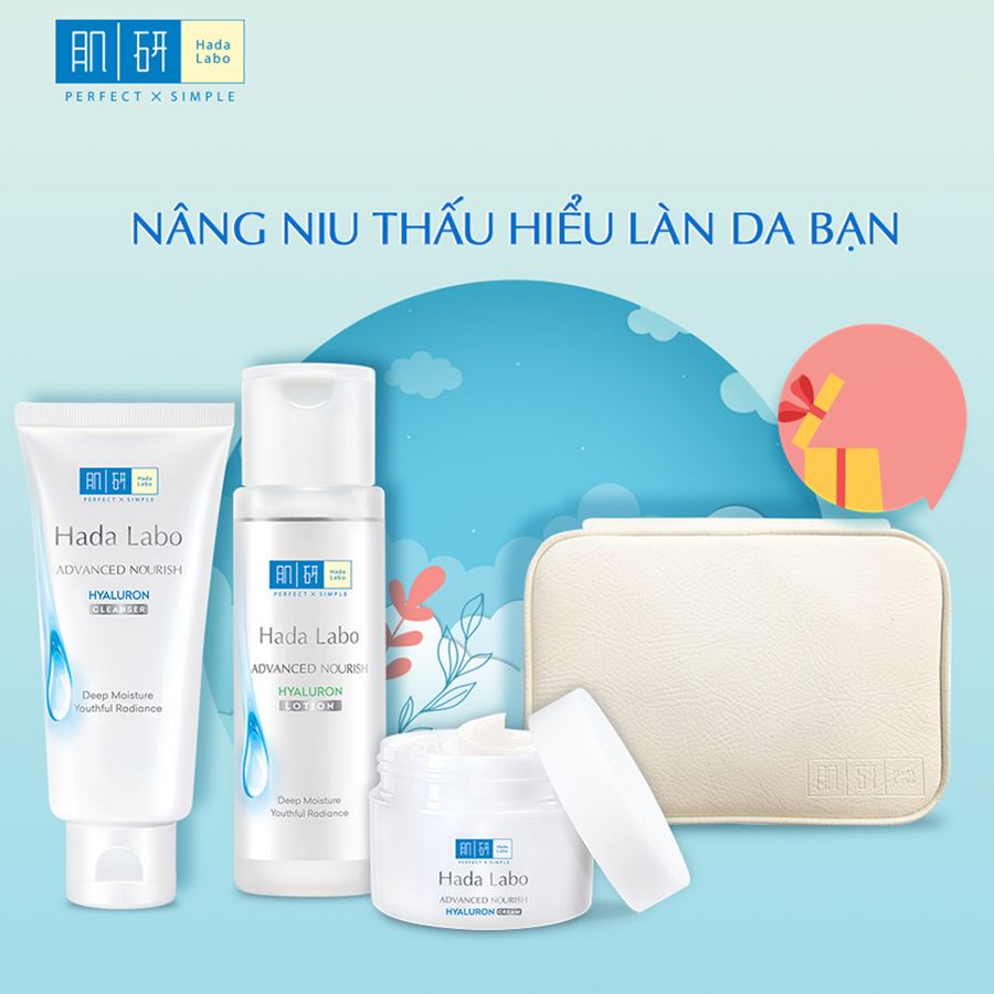 Bộ Dưỡng Ẩm Tối Ưu Hada Labo Advanced Nourish – Phiên Bản Đặc Biệt Tiki + Tặng Túi Da Đựng Mỹ Phẩm Cao Cấp Hada Labo