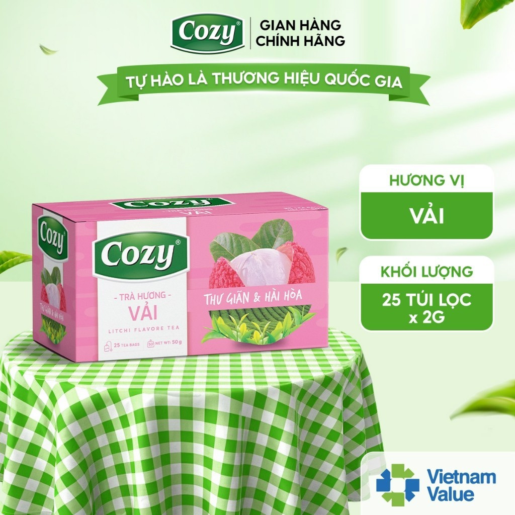 Cozy Trà Cozy túi lọc Hương Vải 25 túi x 2g Hộp