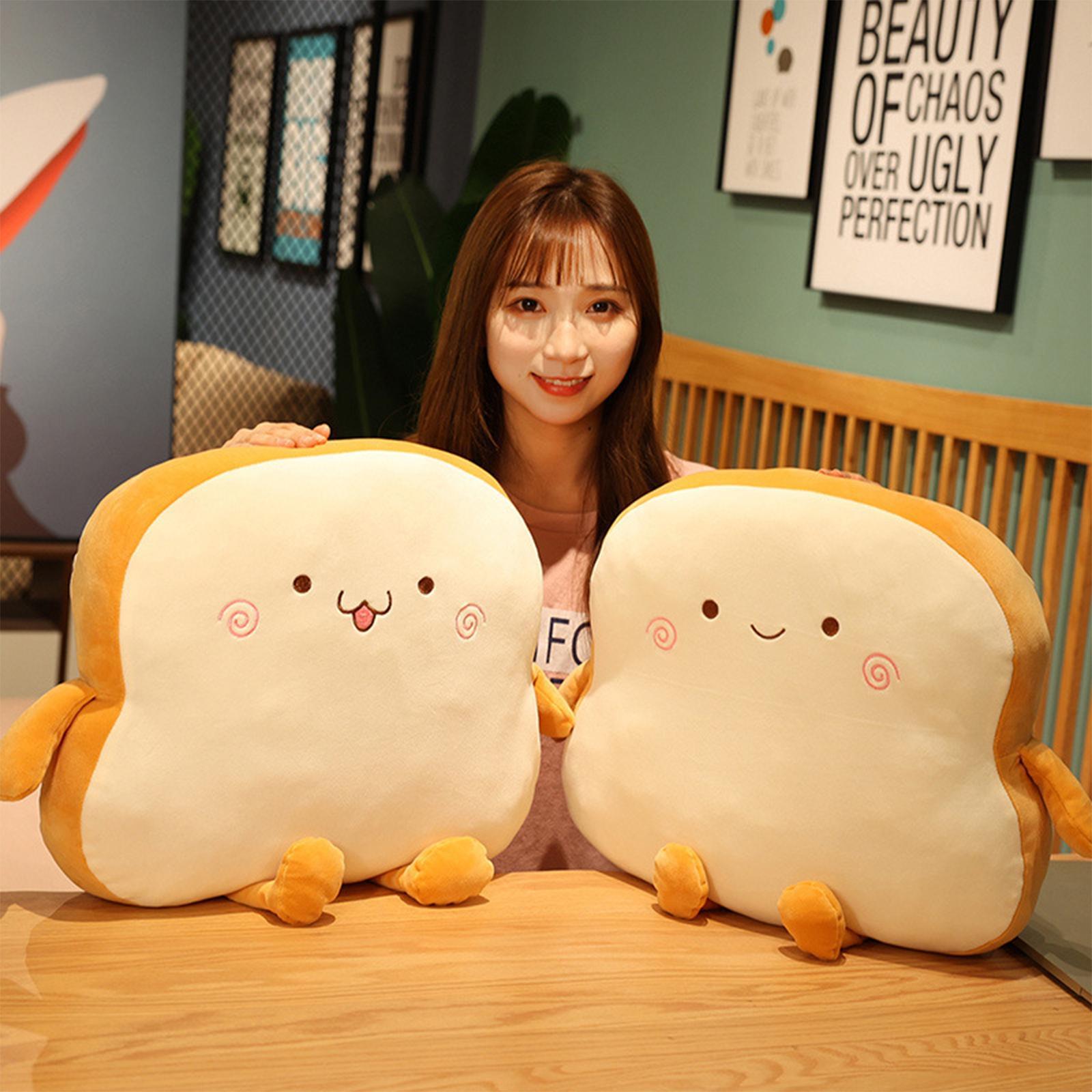 Bread Plush Pillow Stuffed Plush Toast Bed Pillow Adorable Soft Cushion Chair Pillow with Blanket for Office Bedroom Home Birthday Gifts