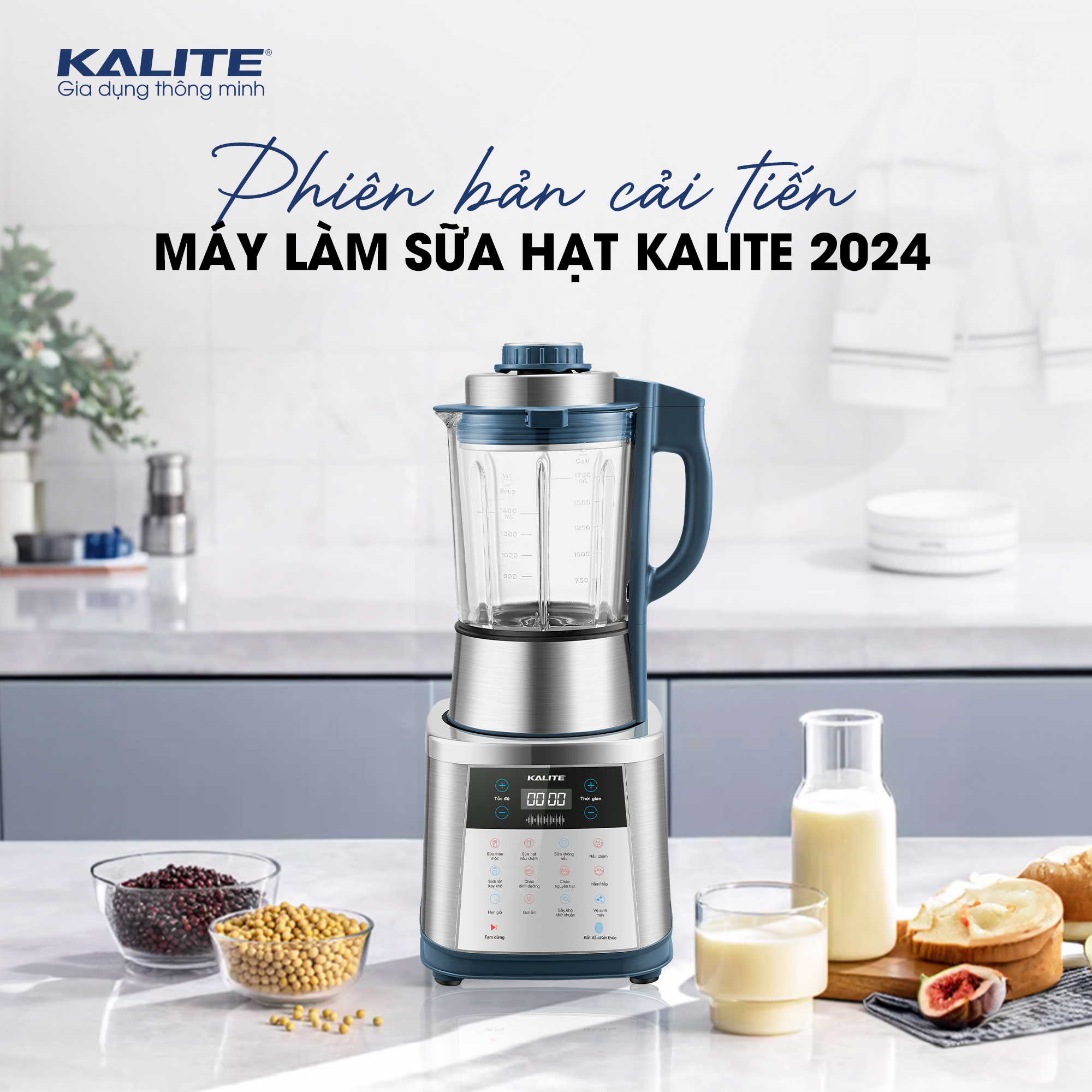 MÁY LÀM SỮA HẠT KALITE KCBV8P dung tích 1.75L, Công suất 1800w, thiết kế cao cấp chuẩn châu Âu, nấu sữa siêu mịn hàng chính hãng