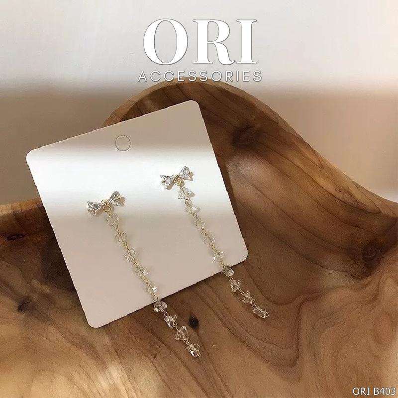 Bông tai nữ dáng dài hình nơ đính đá Engelbert thời trang xinh xắn ORI ACCESSORIES B403