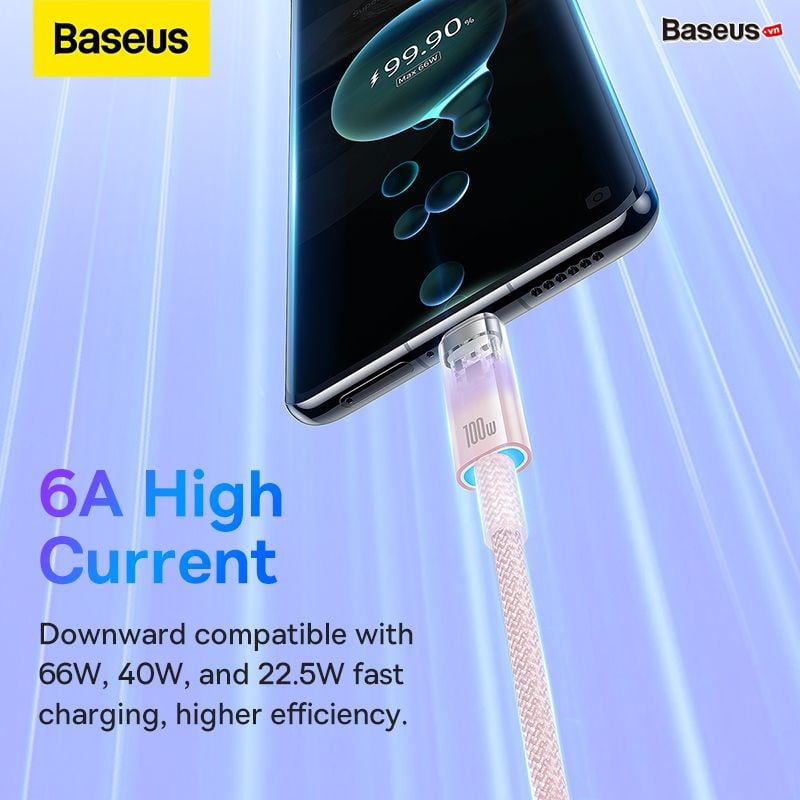 Cáp Sạc Nhanh Tự Ngắt Baseus Explorer Series 2 USB to Type-C 100W dùng cho Samsung Huawei Xiaomi Honor (Smart Power-Off with Smart Temperature Control, Fast Charging Cable) - Hàng chính hãng