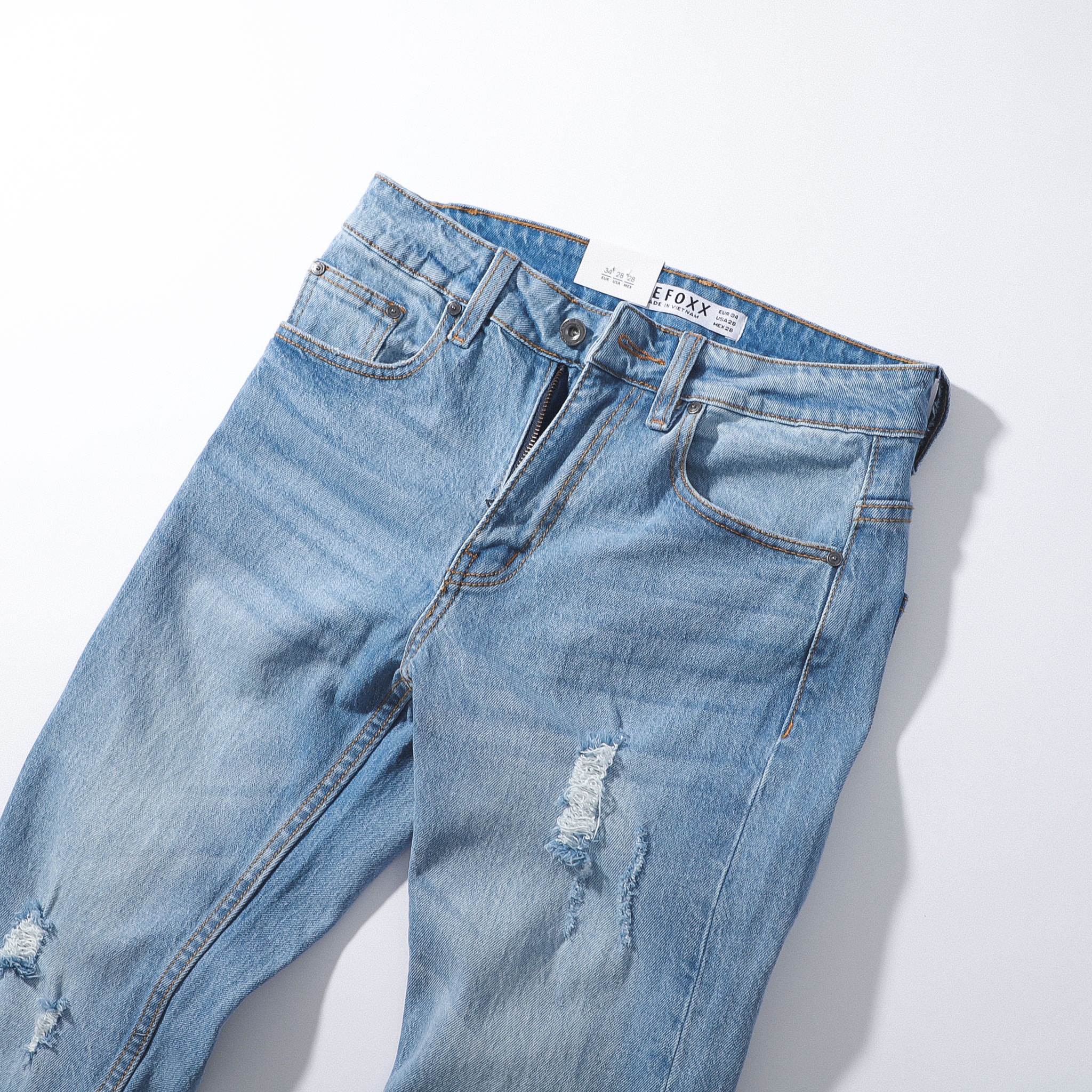Quần jeans xanh nhạt wash rách DF form slimfit 220701 - Quần jean nam cao cấp | LASTORE MENSWEAR