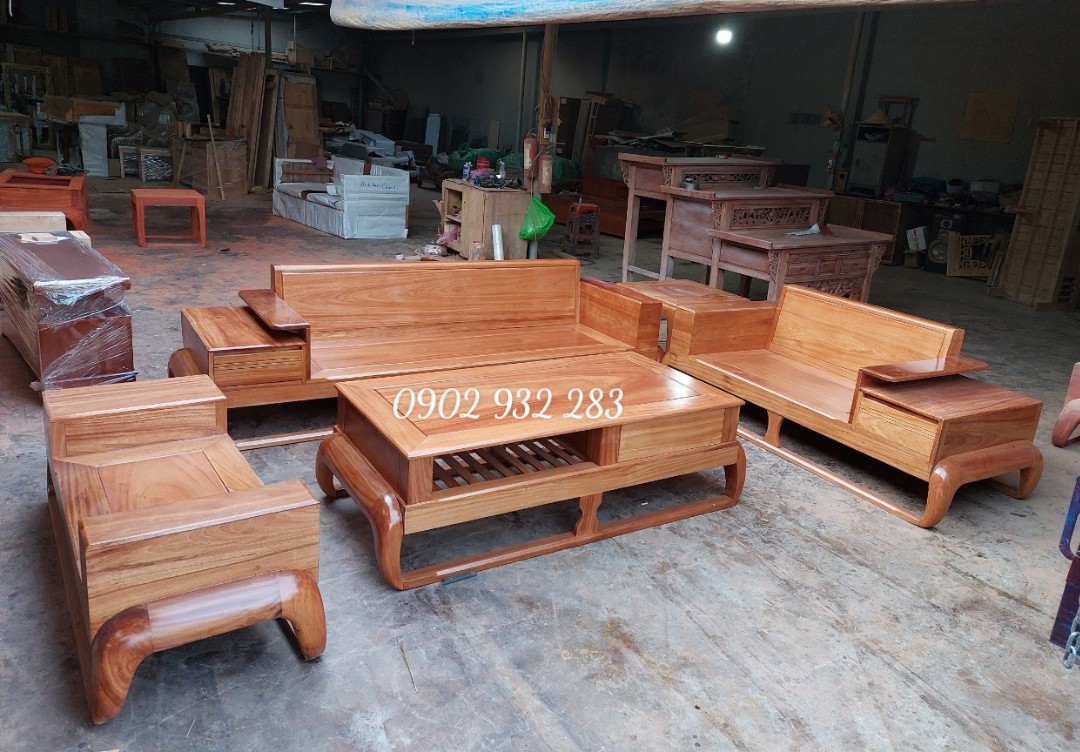 Bộ bàn ghế phòng khách, bàn ghế sofa góc gỗ gõ đỏ mẫu mới