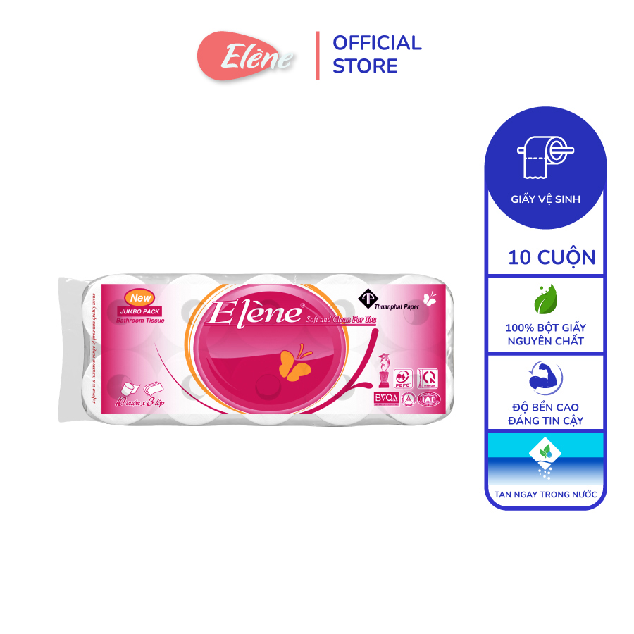 Giấy vệ sinh Elene hồng cao cấp 10 cuộn 3 lớp (combo 2 túi) - chính hãng