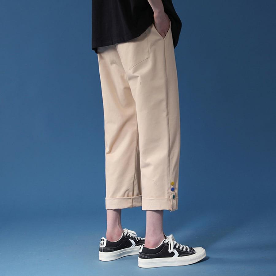 Quần kaki Unisex quần ống dài dáng suông mặc đi học đi chơi, có đính cúc chất dày