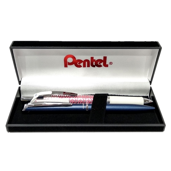 Combo Bút Bi Kim Loại Nắp Vặn Cao Cấp Energel Thân Xanh Mực Xanh - Pentel Bl2007C-C - Tặng Kèm Bút Nước Kawaii Pentel BLN75KW (Mẫu Màu Quà Tặng Ngẫu Nhiên)