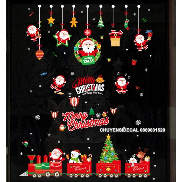 COMBO Decal dán tường Noel - Rèm Noel đỏ kết hợp Đoàn Tàu mới