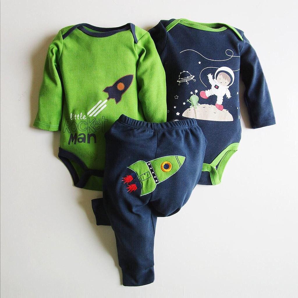 Set 3 body suit beliti dài tay xuất dư cho bé trai và bé gái 0-12 tháng