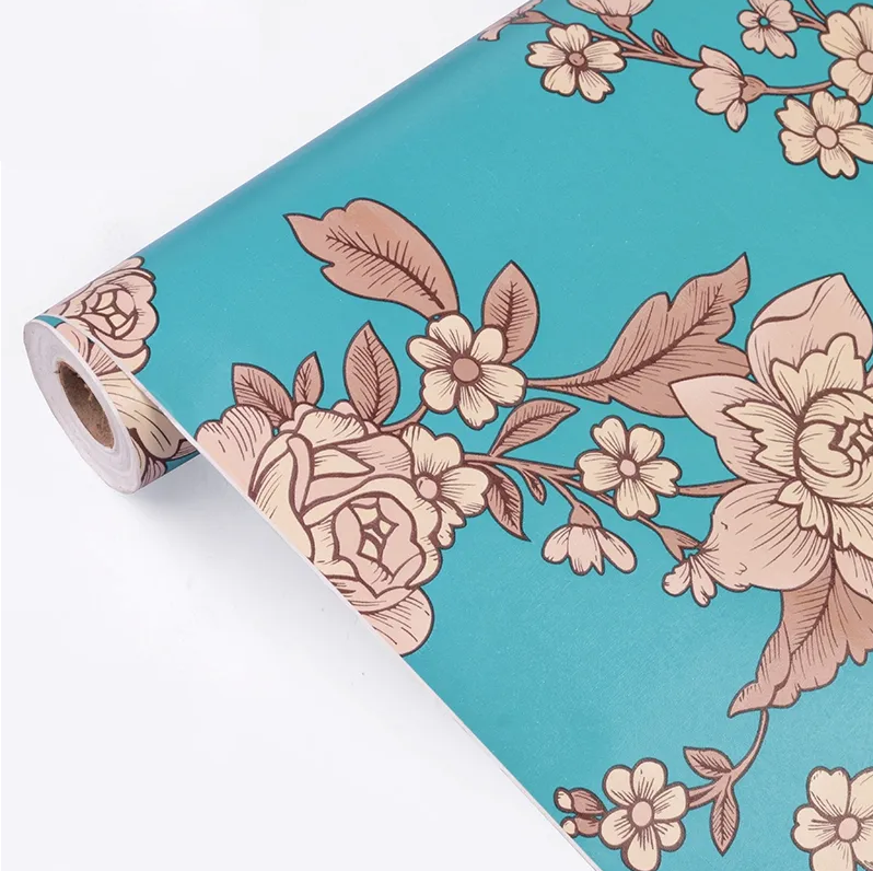 Combo Cuộn 5 Mét Decal giấy dán tường hoa cúc xanh khổ 45cm có keo sẵn
