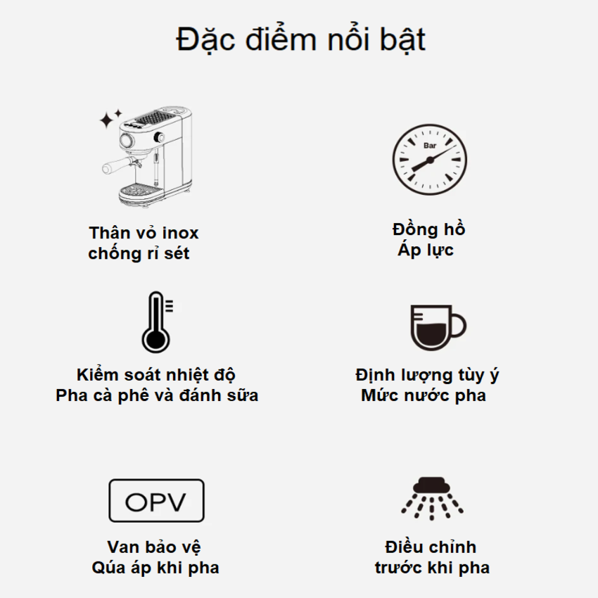 HÀNG CHÍNH HÃNG - Máy pha cà phê bán tự động Espresso, Cappuccino, Latte. Thương hiệu Mỹ cao cấp HiBREW - H10B