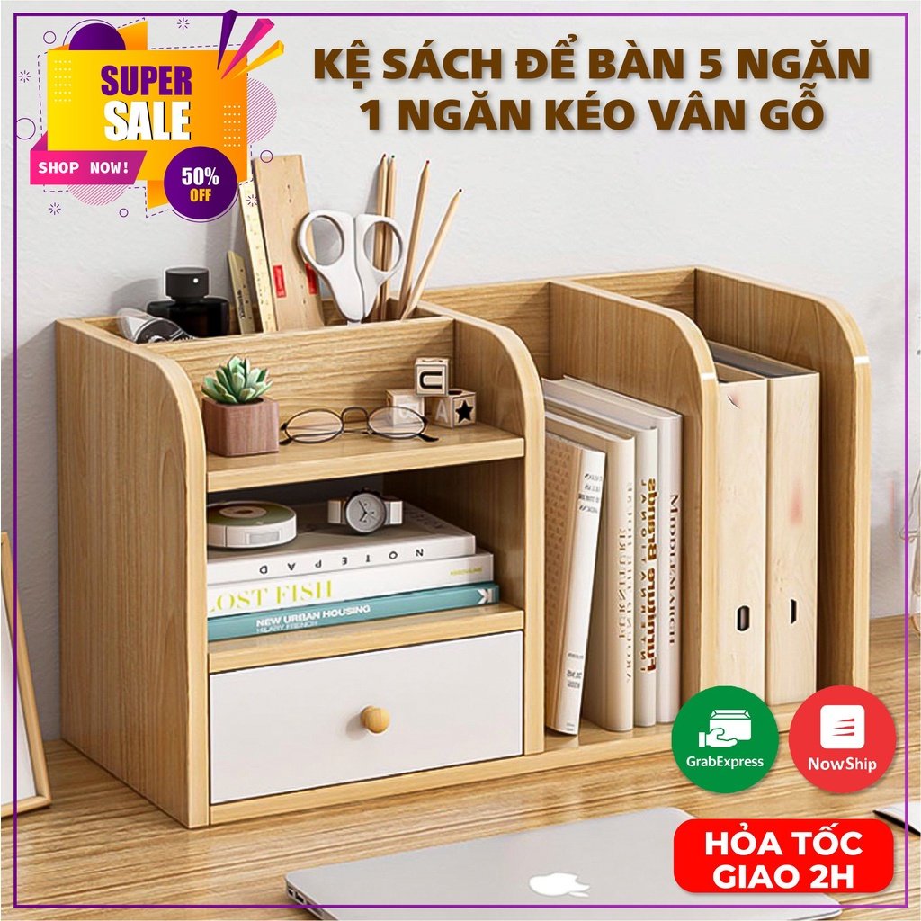 Tủ Gỗ Đựng Sách Để Bàn, Tab Để Tài Liệu Có Ngăn Kéo