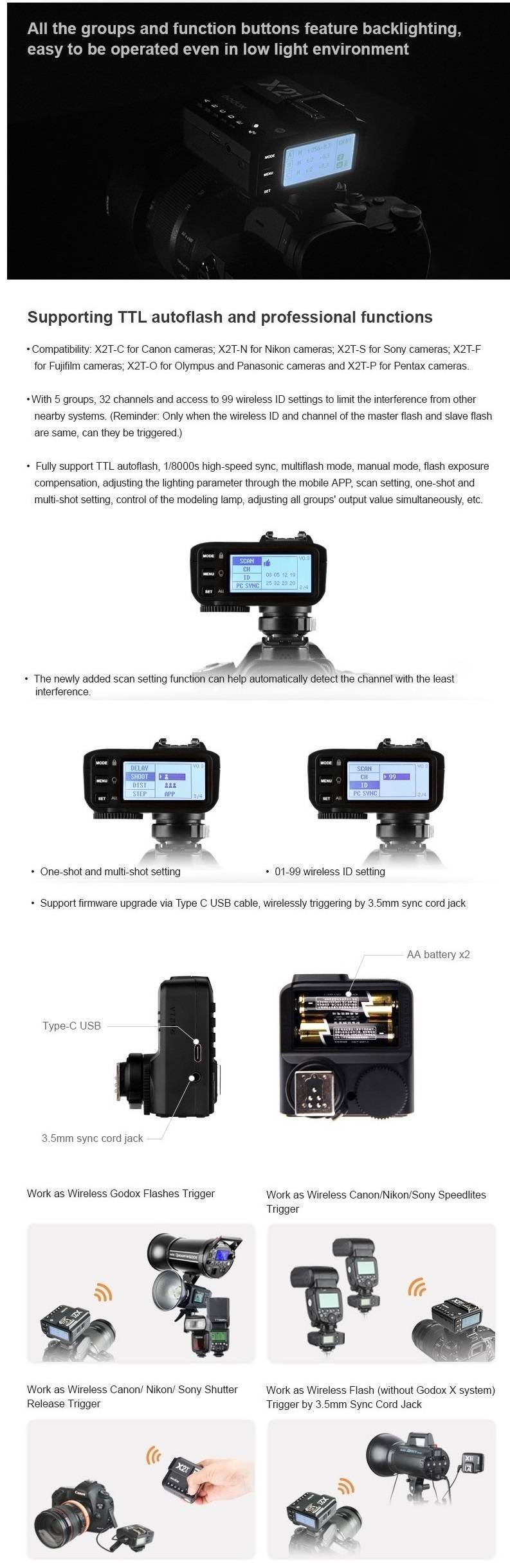 Trigger Godox X2T-N cho Nikon tích hợp TTL, HSS 1/8000s. Hàng chính hãng.